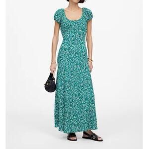 NWT Madewell Ruched Scoopneck Crepe Midi Dress In Floral Kelly Green Size 10